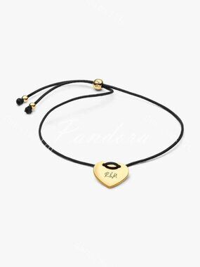 Engravable Heart Black Cord Slider Bracelet